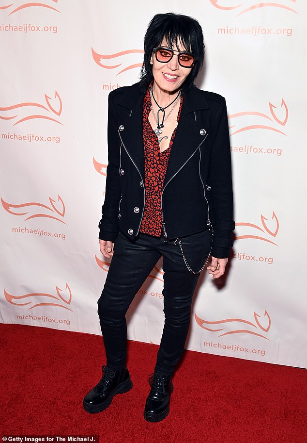 Rock stasr: Joan Jett was every inch the rock star in a black leather jacket, matching pants and chains galore hanging from her ensemble