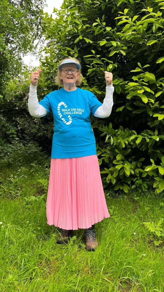 Sue Garland after completing the challenge and walking 110 miles