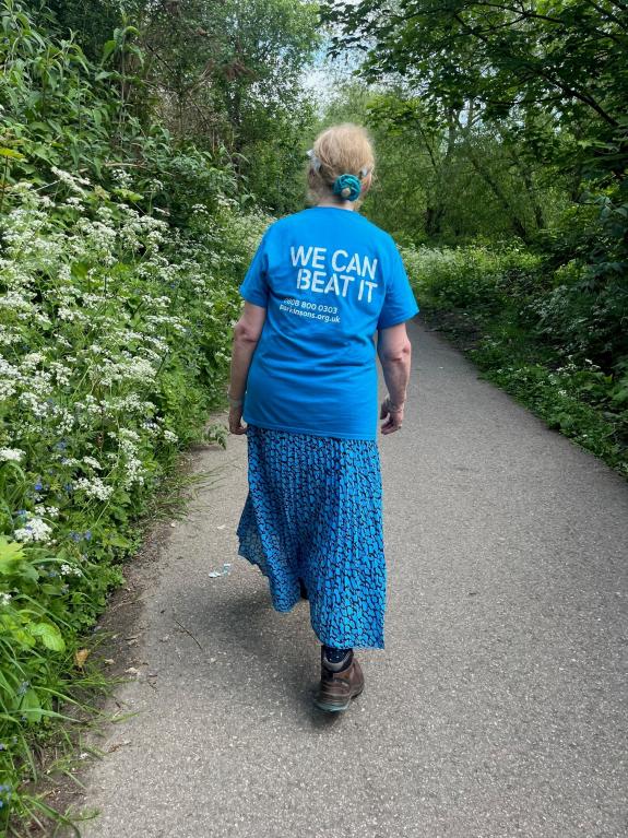 Sue Garland during the challenge where she walked over 100 miles for Parkinson's UK