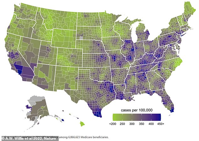 This map showed the amount of people with Parkinson per 100,000 people across the US, using data from 6,866,623 people on Medicare in 2012. Southern California , the sunbelt and rustbelt states make up the region which experts are calling America's 'Parkinson's Belt'