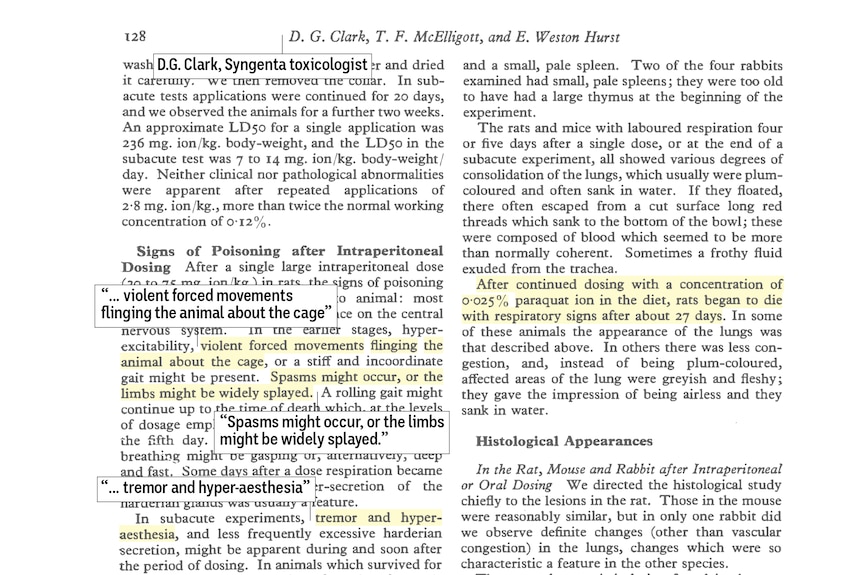 A page from a journal article with several sections highlighted and text boxes explaining their significance