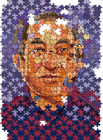 Illustration of a jigsaw puzzle with a man's face by Pete Ryan