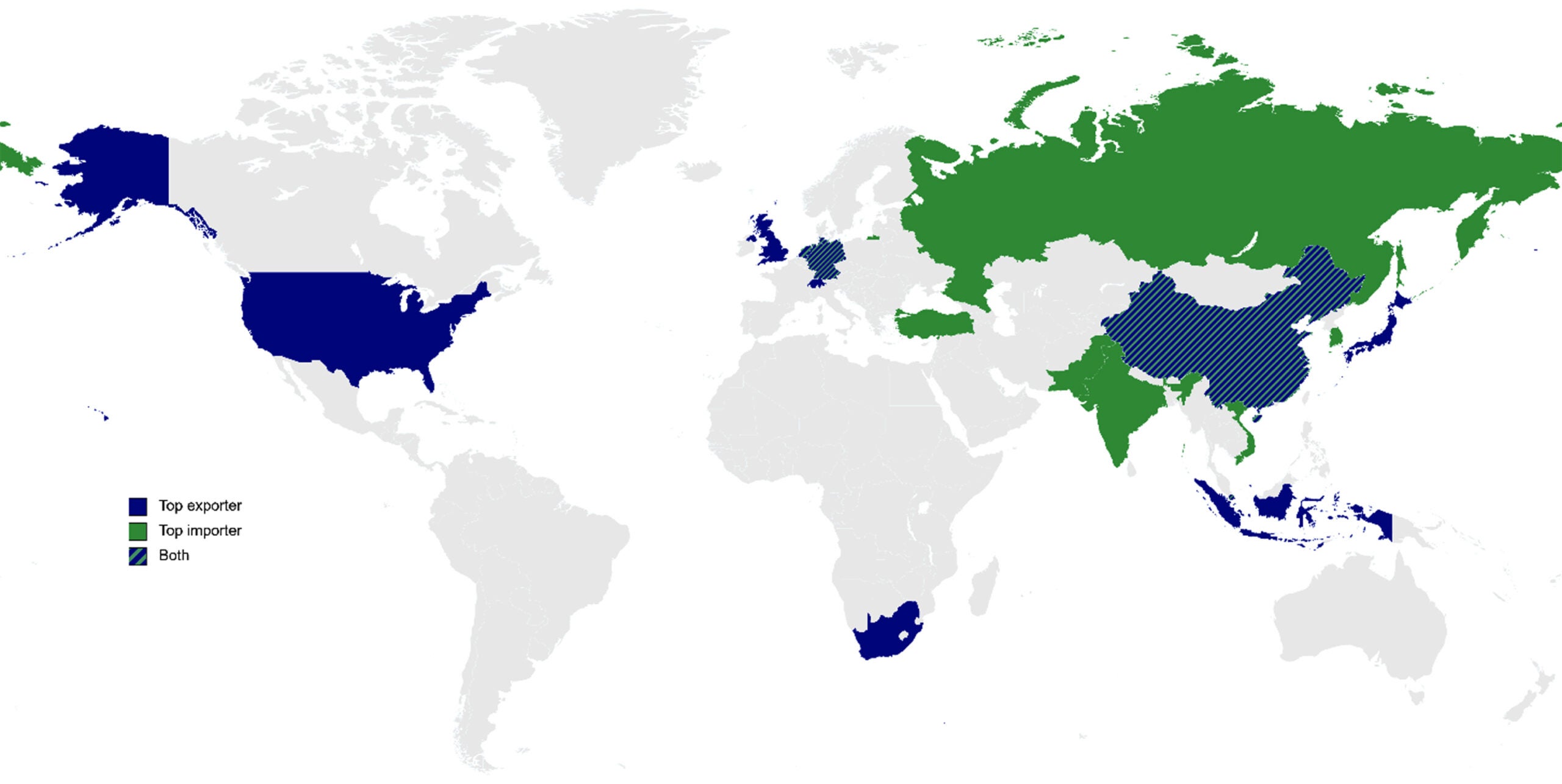 Top ten exporters and importers of trichloroethylene, 2020.