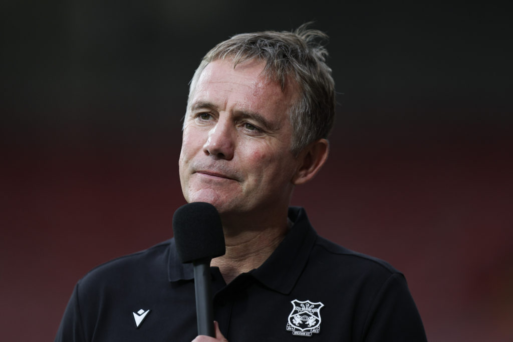 Phil Parkinson the head coach / manager of Wrexham during the Sky Bet League One match between Wrexham AFC and Shrewsbury Town FC at Racecourse Gro...