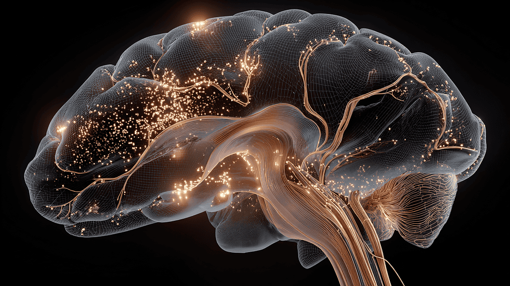 illustration of the brain with some highlighted areas